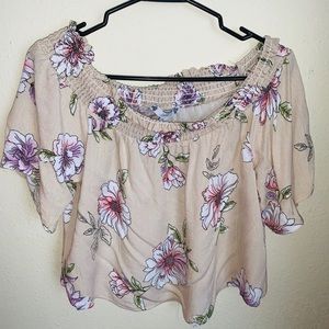 Cream Floral Off The Shoulder Blouse